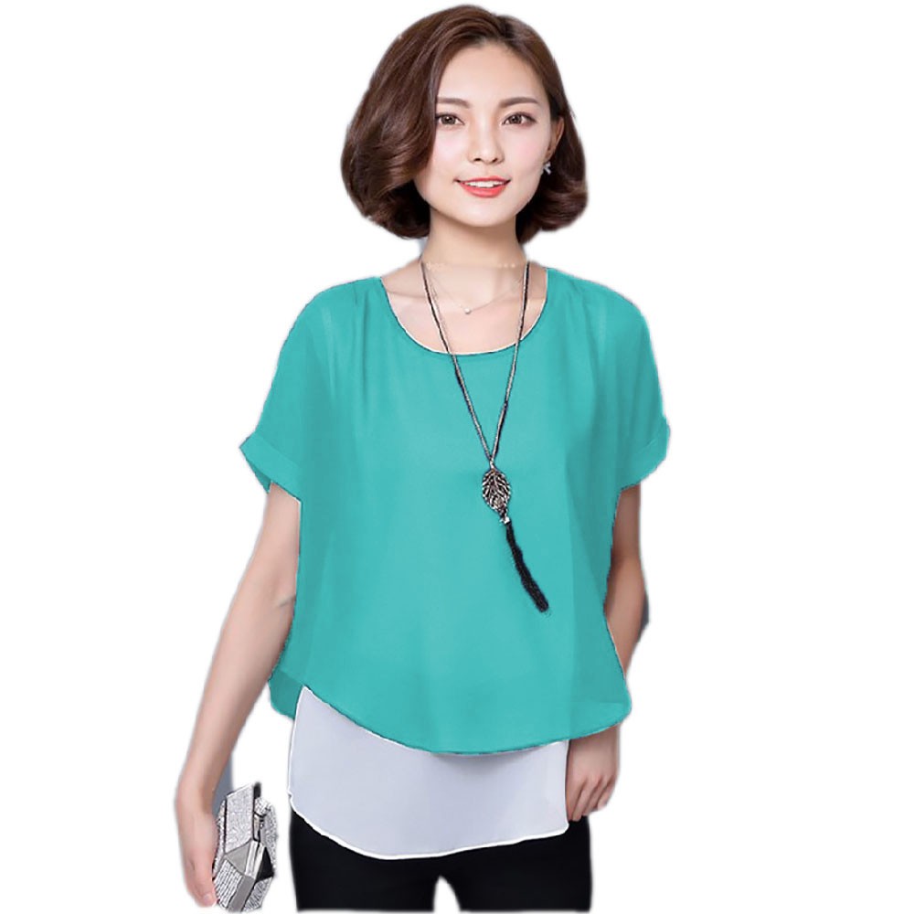 Blus Tangan Pendek Gaya Korea Variasi Double Layer - XSHOP IVANKA