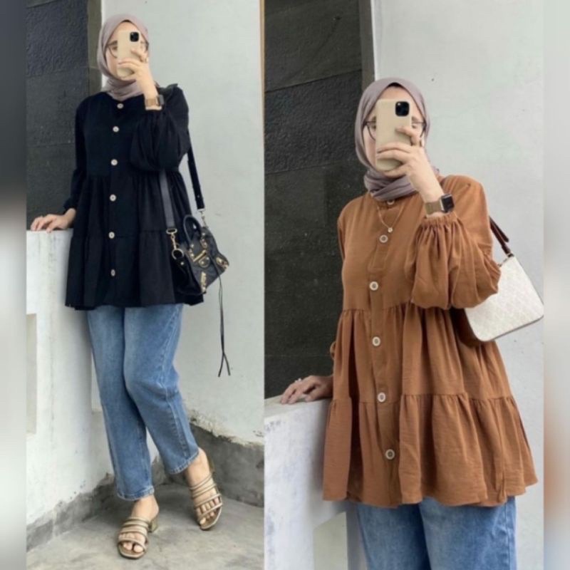 Danny Blouse Semi Tunik Crinkle Airflow Atasan Wanita Lengan Panjang Busui OOTD Remaja Dewasa Viral