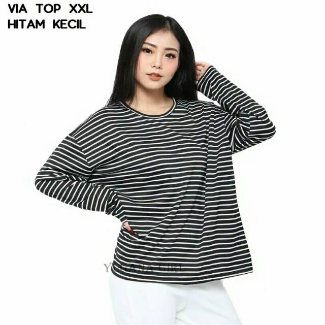 BL-VIA baju kaos jumbo T-shirt murah lengan panjang salur