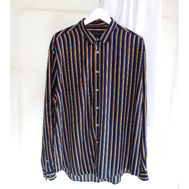 ZARA Woman Original Stripe Shirt Kemeja Garis Oversized Besar Second Branded Preloved Bekas