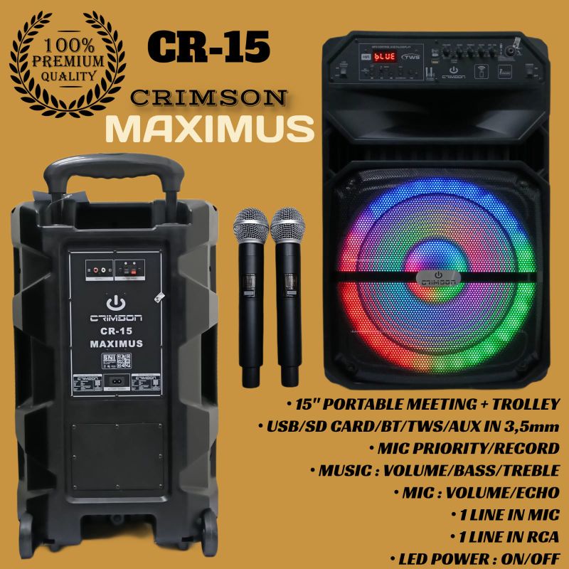 Speaker Portable Wireless Crimson Maximus CR 15 Original 15 inch