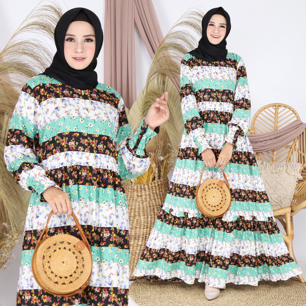 HOPYLOVY - Dress Maxi Wanita Bahan Wallpeach Marbella