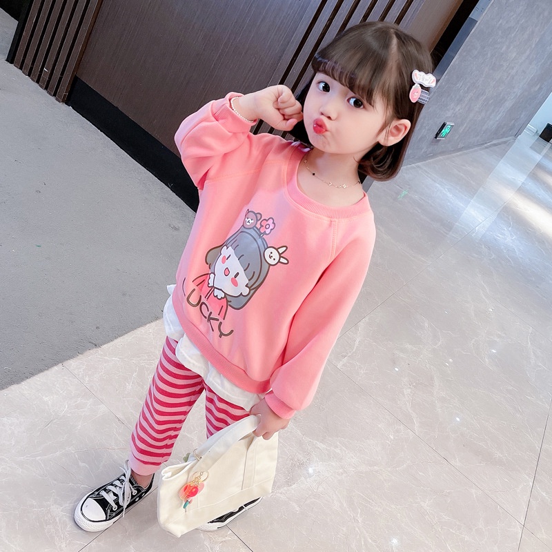 Plazababyku PASSWORD LUCKY GIRL Setelan Sweater 1 - 7 Tahun Baju Anak BerKualitas