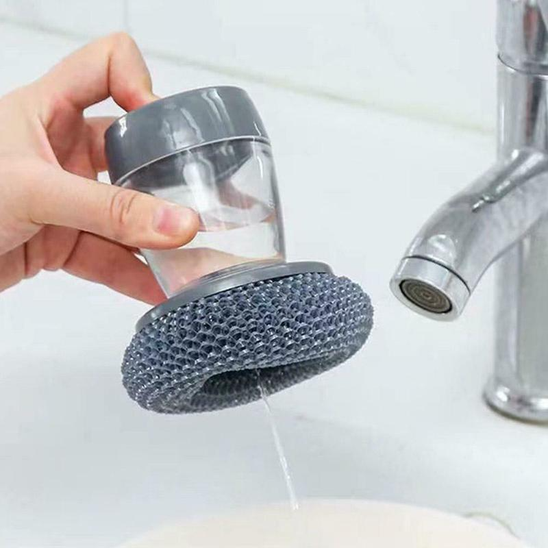 [Household Soap Dispenser And Dishwashing Brush] [Automatic Dishwashing Brush With Liquid Filling] [Multifunctional Cleaning Tool For Kitchen Household, Steel Ball Cleaning Brush]