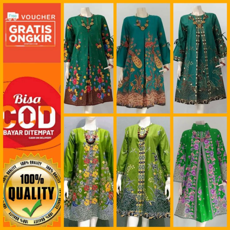 TUNIK BATIK UNGGUL JAYA WARNA HIJAU IJO / ATASAN BATIK WANITA WARNA HIJAU IJO EMERALD