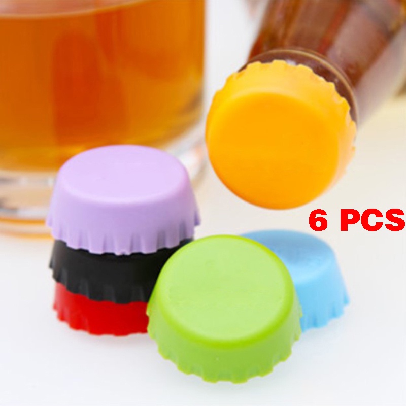 [6 Pcs Candy-colored Silicone Wine Bottle Caps] [Dustproof and Leak-proof Wine Caps] [Wine Corks, Beer Caps] [Home &amp; Bar Preservation Tools]