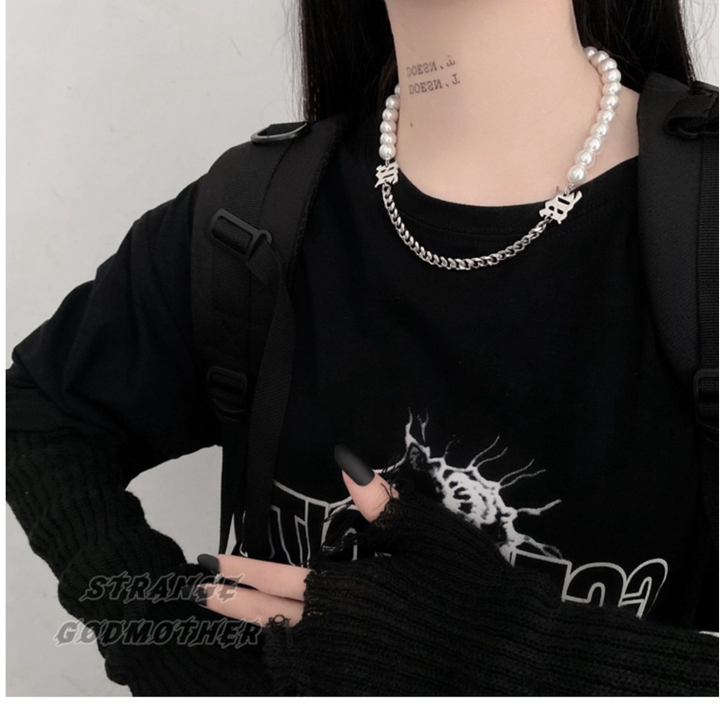 Kalung Choker Rantai Klavikula Hias Mutiara Gaya Hip Hop Untuk Unisex