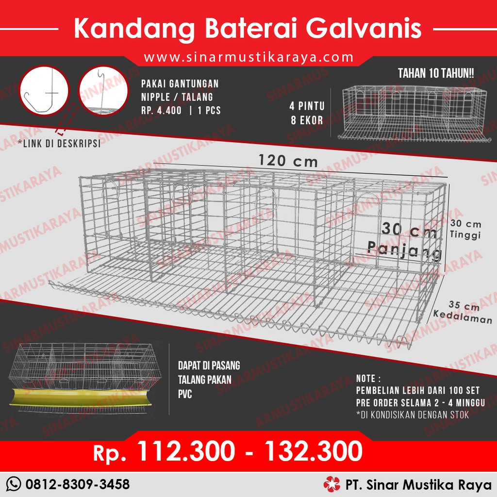 Kandang Baterai Galvanis 4 Pintu Ayam Petelur Kandang 