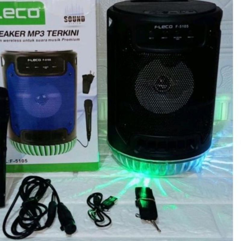 Speaker Bluetooth Karaoke Fleco F-5105 Plus Bonus Mic Karaoke Lampu Disco