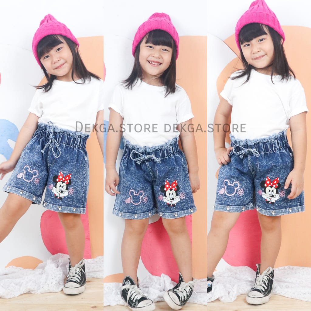 Celana hotpant anak full karet bawahan anak perempuan usia 1-12tahun motif sablon pony mickey aksen mutiara