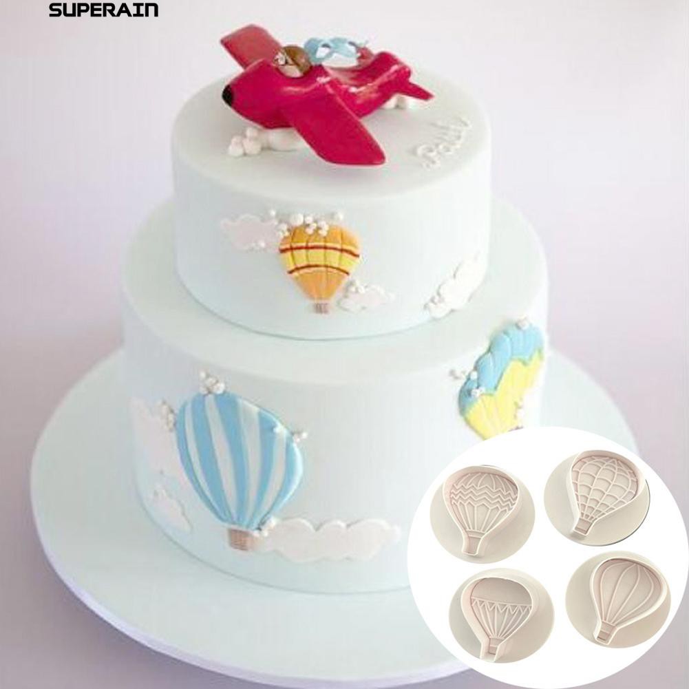 4 X Plastik Kue Bulat Fondant Cutter Bunga Jantung Balon Dekorasi