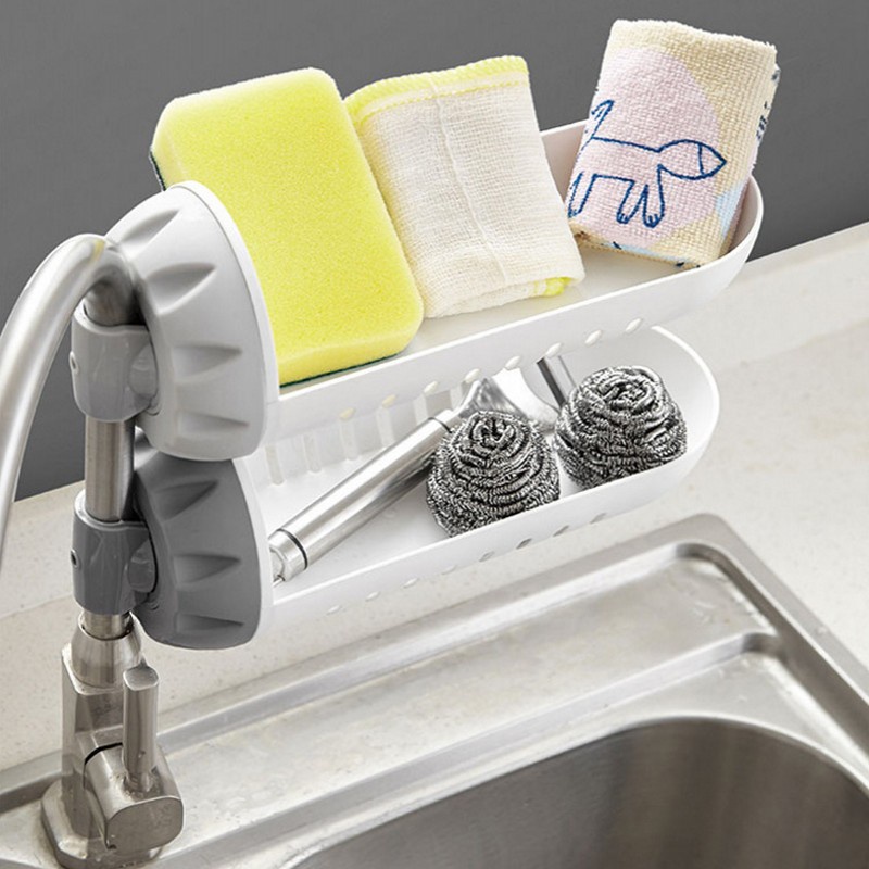 1pc Punch-free Sink Storage Shelf/Faucet Soap Sponge Drain Rack for Kitchen