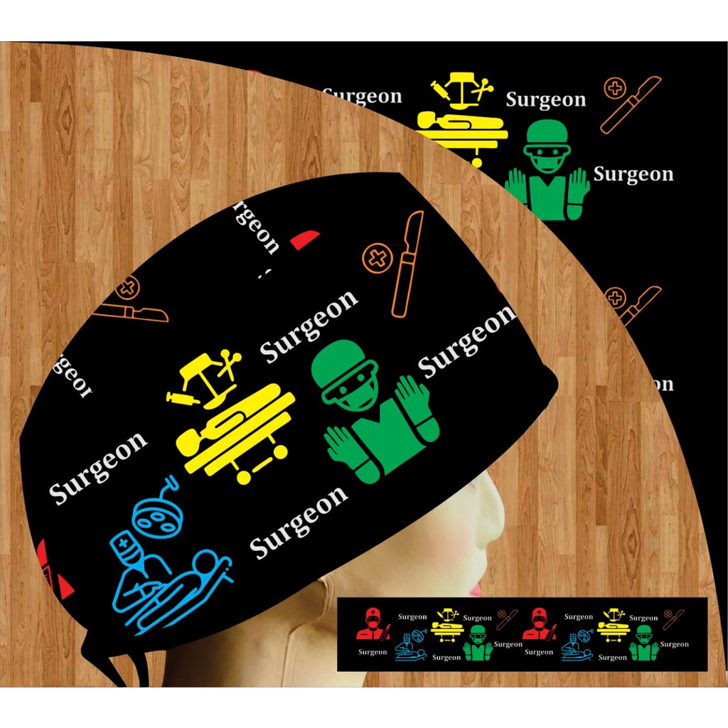 Topi Medis / Scrub Hat / Surgical Cap Printing Motif Surgeon