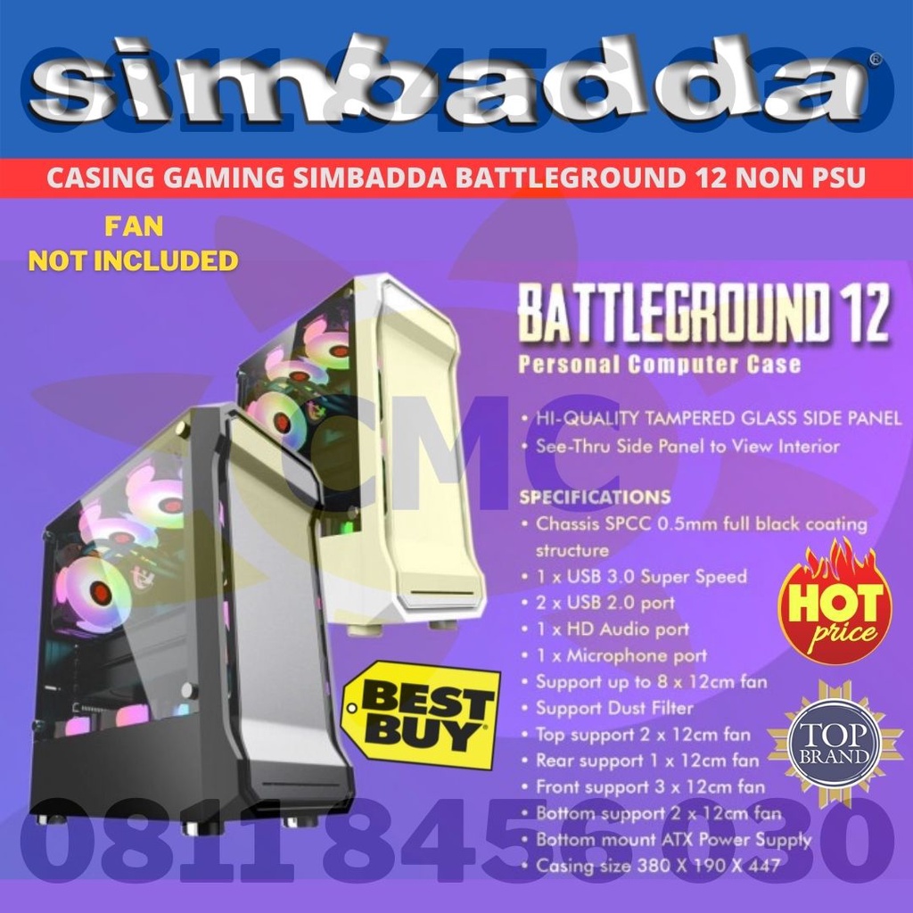 Casing Simbadda BattleGround 12 Case Gaming Simbadda mATX Tempered Glass