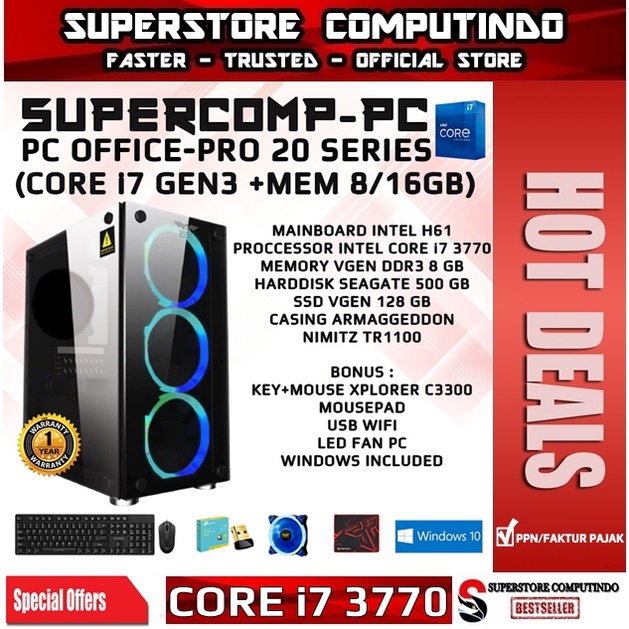 PC Rakitan Office Core i7-RAM 8/16GB-PRO 20 Series-Siap Pakai