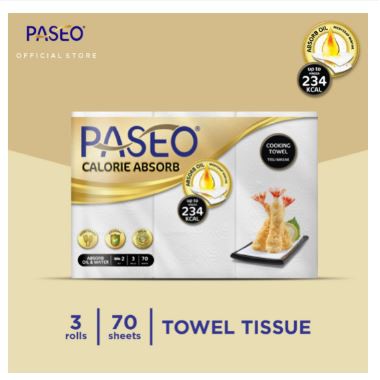 Paseo Calorie Absorbs Cooking Towel Roll White Emboss 70 Sheets x 3 Rolls