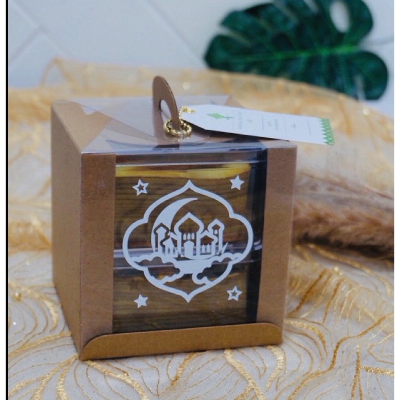 KOTAK BOX MIKA KUE CHIFFON MINI DESSERT BOX MOTIF LEBARAN PARCEL HAMPERS IDUL FITRI DUS KUE KRAFT EI