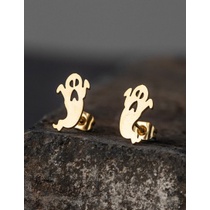 LRC Anting Tusuk Fashion GOLD Stainless Steel Halloween Pumpkin Geometric Stud Earrings