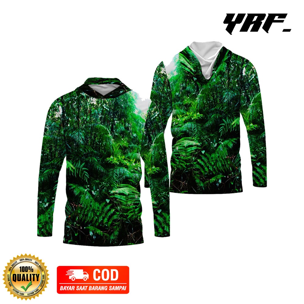 Kaos Jersey Berburu Lengan Panjang Camo Baju Kamuflase Hunting Hoodie Motif Hutan Tropis Forest 3D M