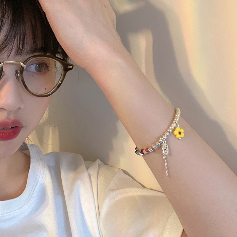 Gelang Manik-Manik Kristal Bentuk Hati Gaya Korea Untuk Wanita