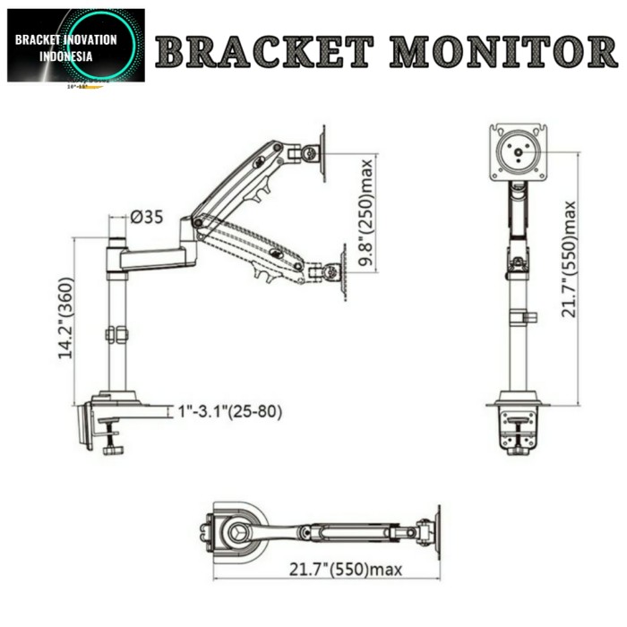 Stand monitor meja Bracket monitor meja 14-32&quot; Full Motion North Bayou