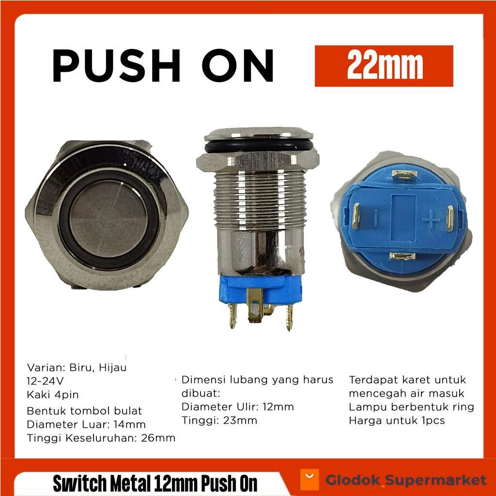 Switch Metal 12mm Push On Off Lampu 4 Pin Saklar Stainless 4pin LED Tombol Self Locking 12-24V