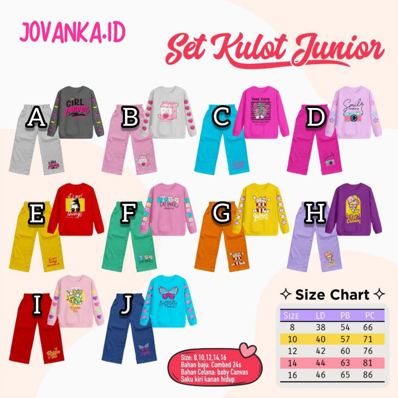 Set Kulot JOVANKA usia 6-15T/ setelan kulot anak/ baju setelan anak perempuan/ setelan anak tanggung
