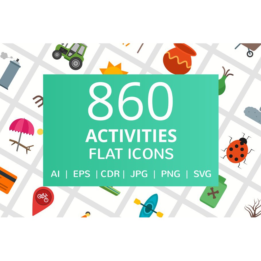 860 Activities Flat Icons - Vector Designs