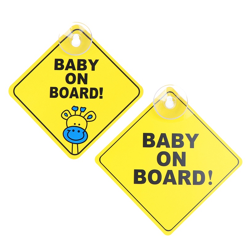 &lt; E2id &amp; &gt; Stiker Reflektif Motif Baby On Board 12CM Warna Kuning Dengan Suction Cup Untuk Jendela Mobil