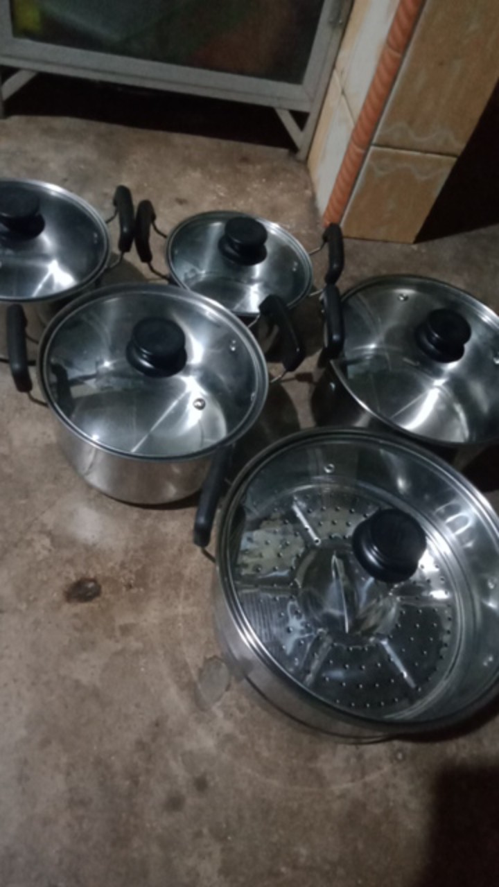 Panci Set5 Pcs Tutup Kaca Panci Set Stainless Steel Panci Beranak Ada Kukusan Murah Pabrikwps