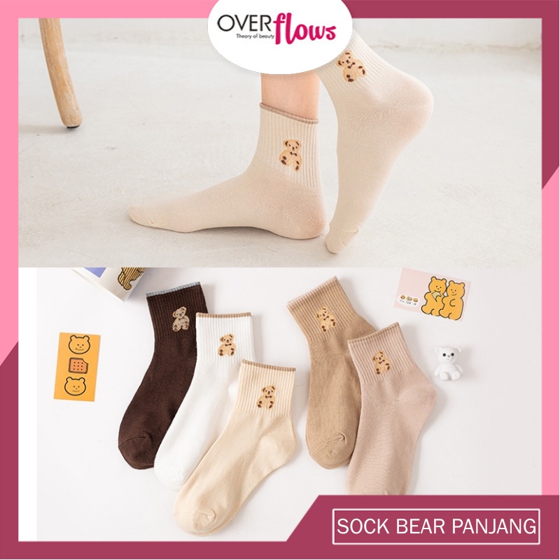 OVERFLOWS.ID Kaos Kaki Wanita Motif Kartun TEDDY BEAR Mid Sock Diatas Mata Kaki Cewek