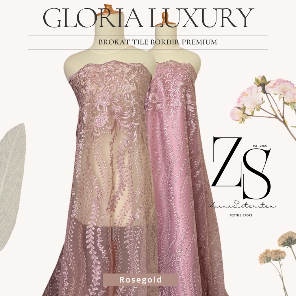 Kain Brokat Tile Mutiara Gloria Warna Rosegold Pink