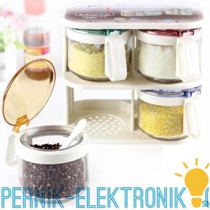 

KANGXINGDA 4pcs Tempat Bumbu Kaca + Rak TG2534