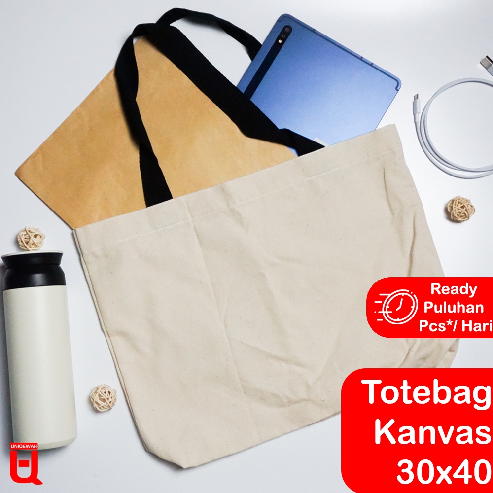 Totebag Kanvas Belanja / Goodie Bag Natural Premium