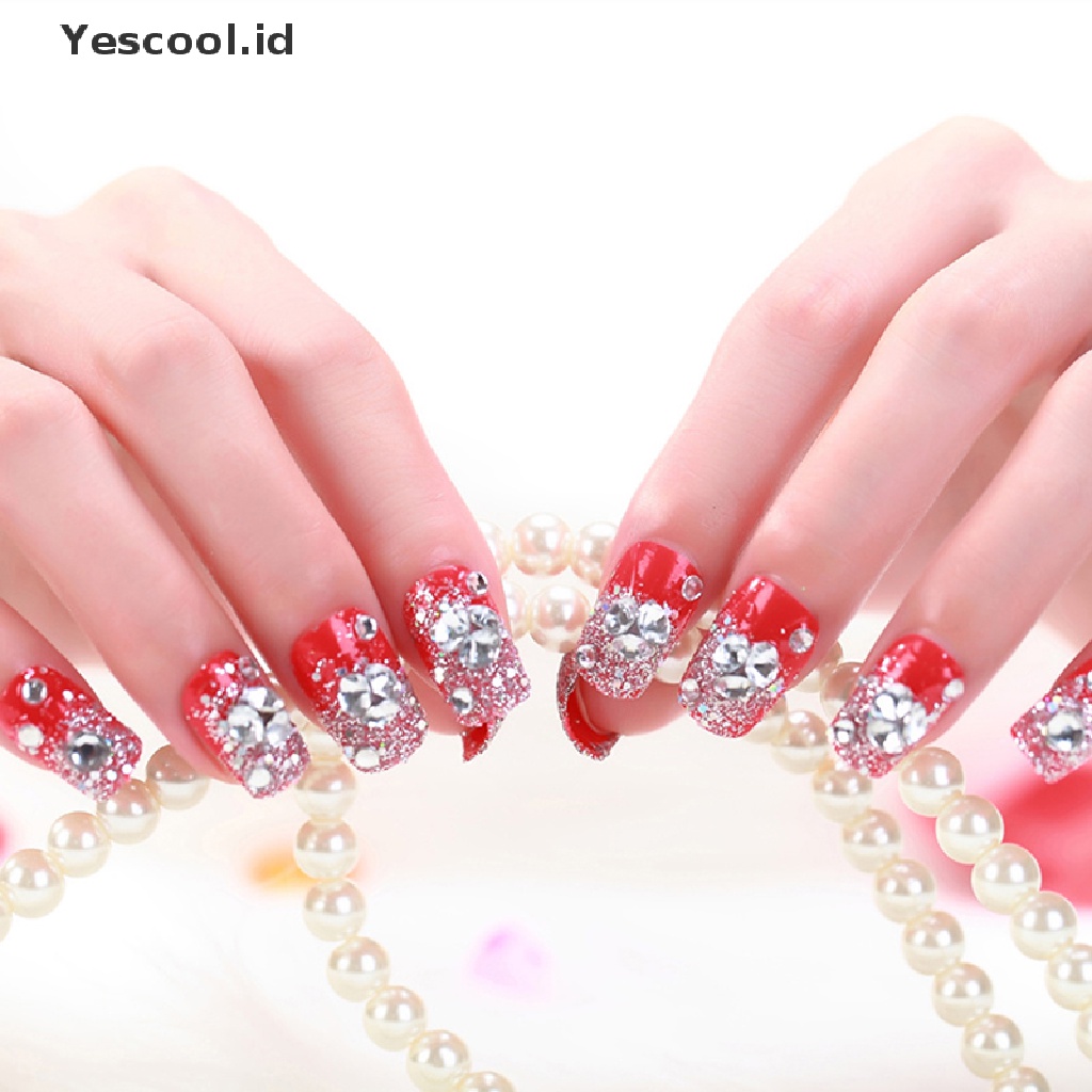 24pcs / set Kuku Palsu 3d Warna Merah Untuk Pengantin