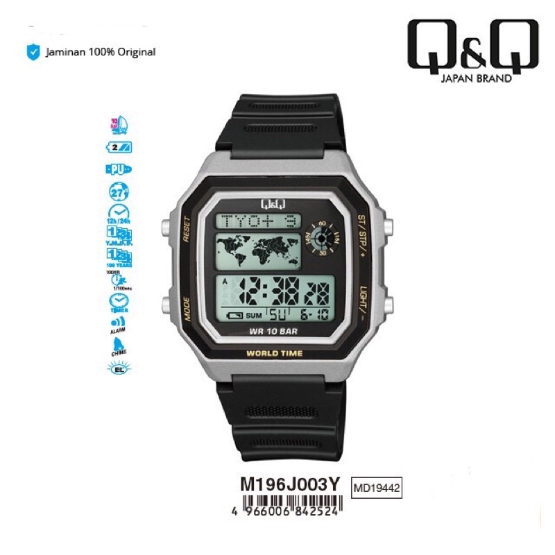 Q&amp;Q QnQ QQ Original Jam Tangan Pria Fashion Digital - M196 M196J Water Resist Rubber