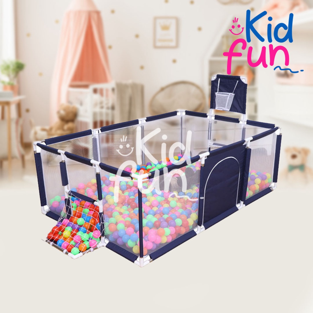 KidFun - Pagar Pengaman Baby keranjang Kolam Mandi Bola Model Playpen Tenda Anak Segi Panjang Ring Basket Pembatas Pagar Bayi 170*113*60