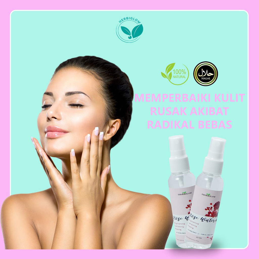 HERBIGLOW Rose Water Re-fresh Hydrating Face Mist 60 ml - Pelembap Wajah 100% NATURAL SKINCARE