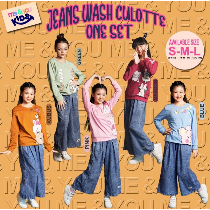 READY DAN ORIGINAL "ONE SET ANAK JEANS WASH CULLOTE" BY ME & YOU, KULOT JEANS ANAK SUPER NYAMAN