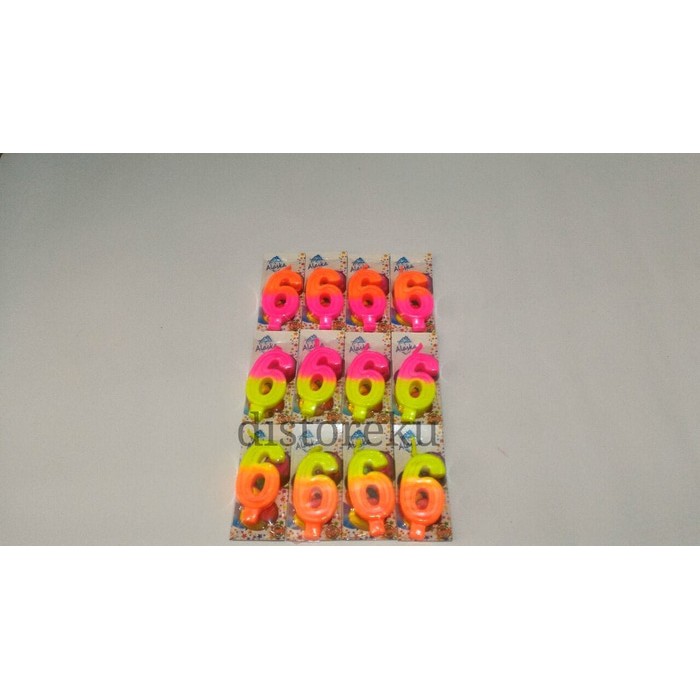GROSIR lilin ultah Angka 6 ENAM alaska cerah warna warni pelangi @12