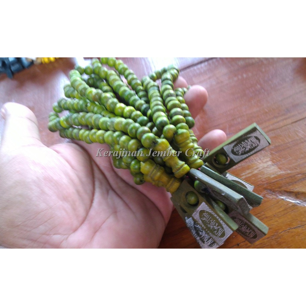 Tasbih KAYU KOPI  Warna HIJAU 33 Biji 8 mm  Paket 20 Tasbih