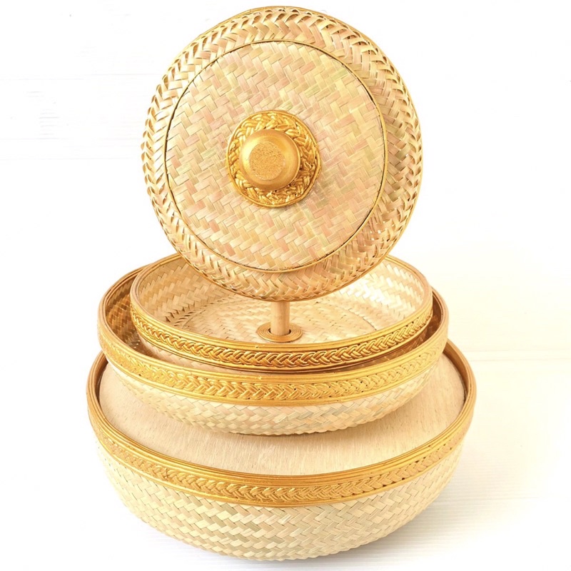 Bokor Tumpuk 3 Bambu Bundar Warna Natural Decocraft Bali