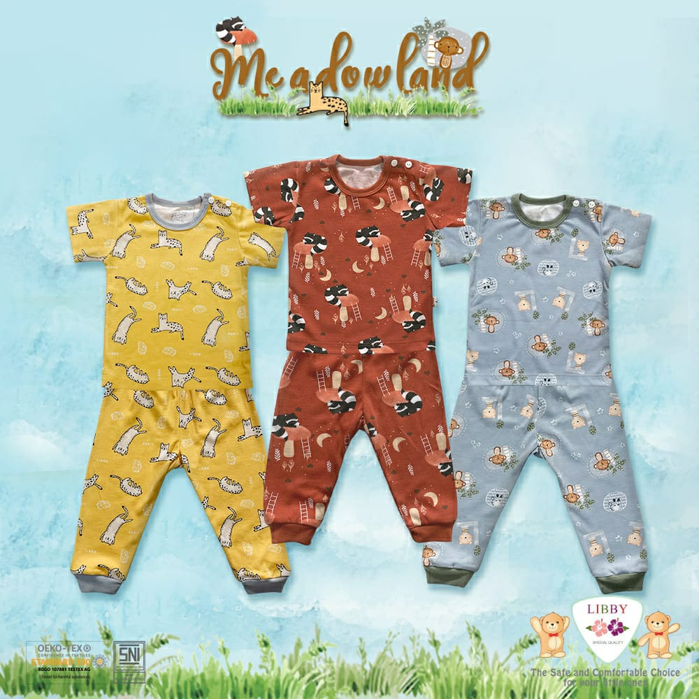 Libby Stelan Oblong Baju Pendek &amp; Celana Panjang Meadow Land Series (Satu Set isi 3Pcs)