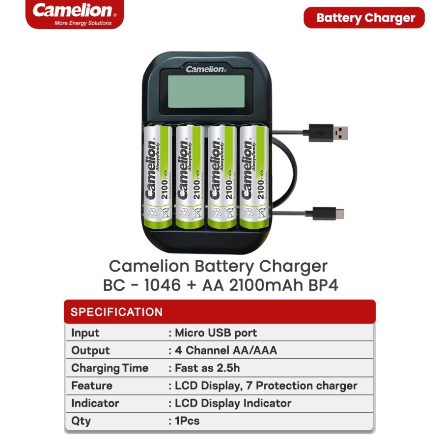 Charger Baterai Camelion BC-1046 + AA 4pcs with LCD Display