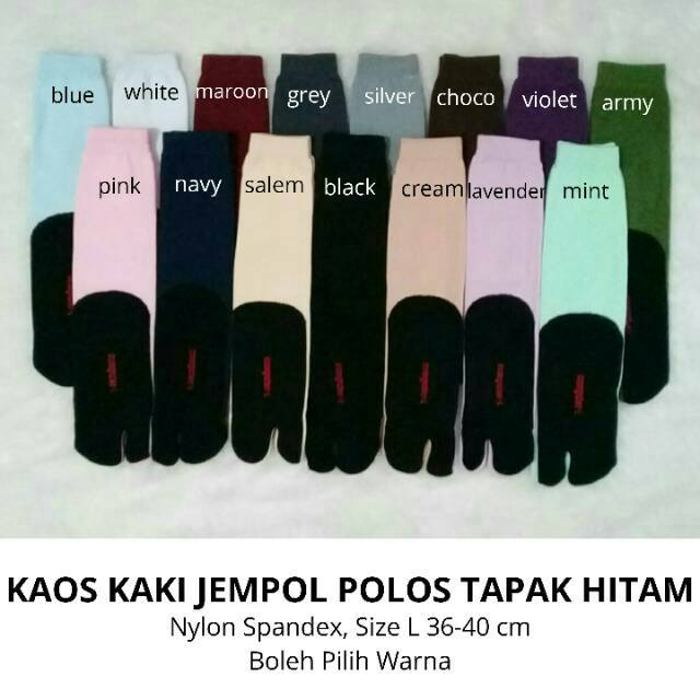 Kaos Kaki Jempol Wanita Muslimah Polos Tapak Hitam, Panjang, Tebal, Murah (Size L) Nylon Spandex