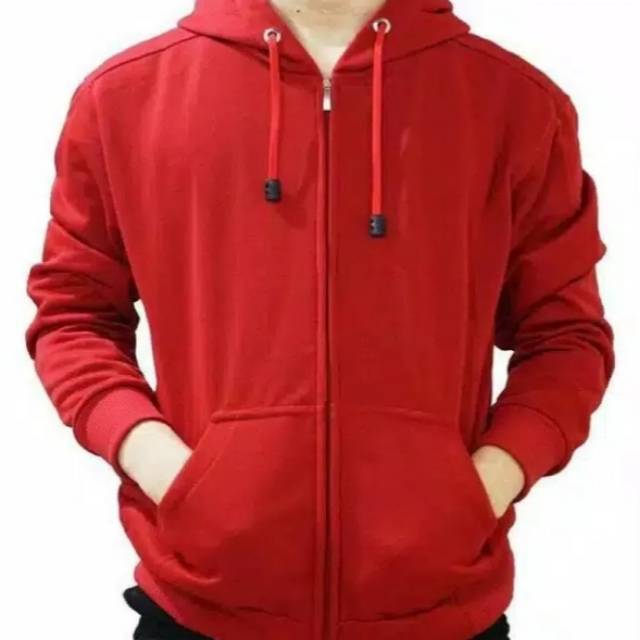 Hoodie zipper merah polos