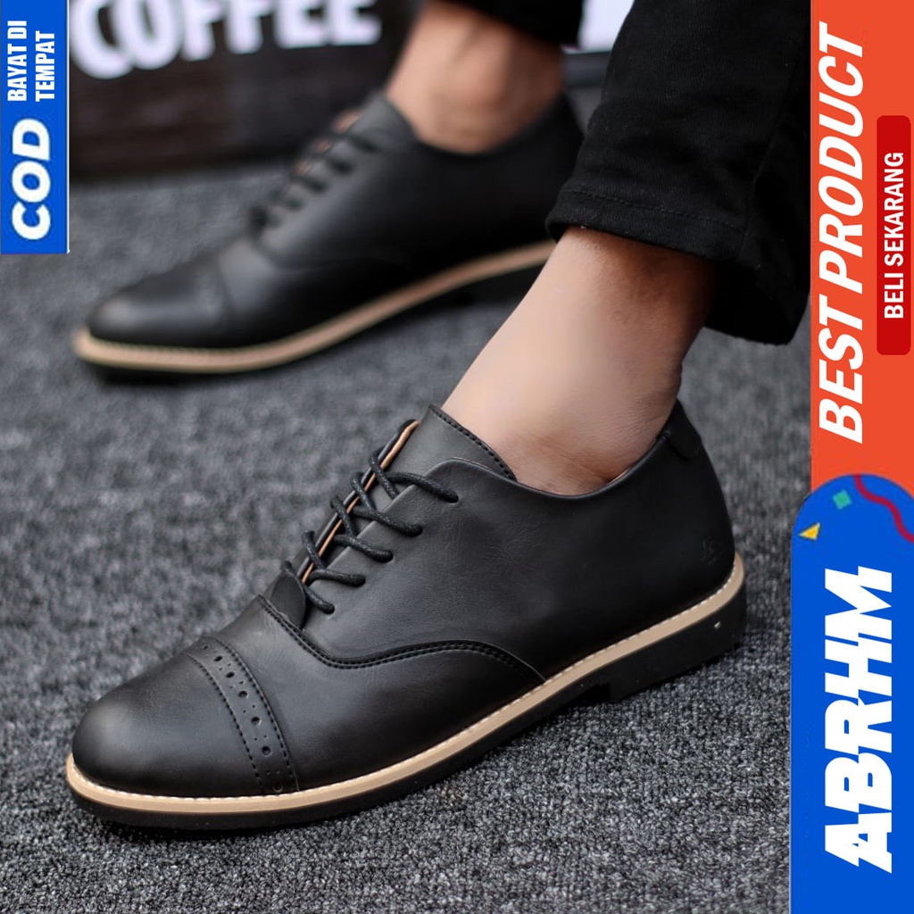 Sepatu Formal Pantopel Kerja Hitam Pria Original ABRHM ROHAN