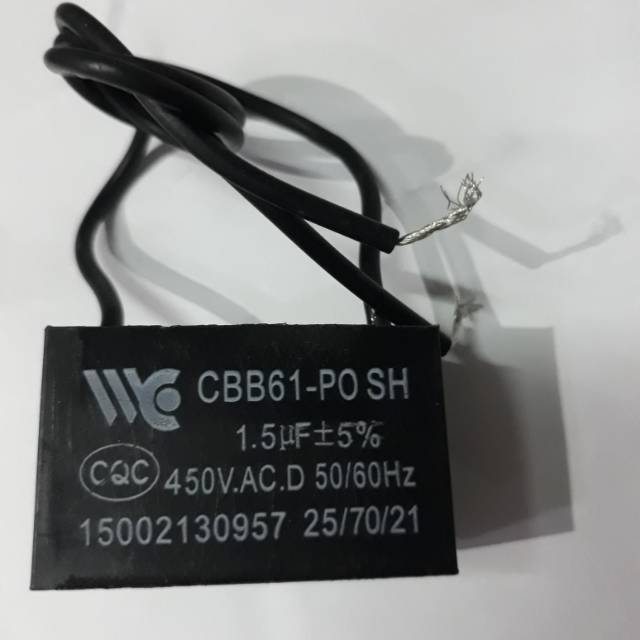 Kapasitor Kotak Kipas Angin 1,5uF - 450V Kabel Hitam