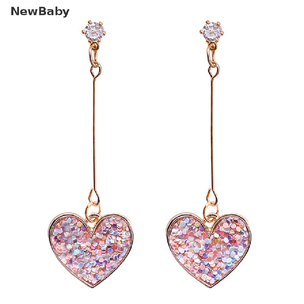 NewBaby Women Crystal Pink Heart Long Drop Dangle Earrings Ear Studs Jewelry Gift ID