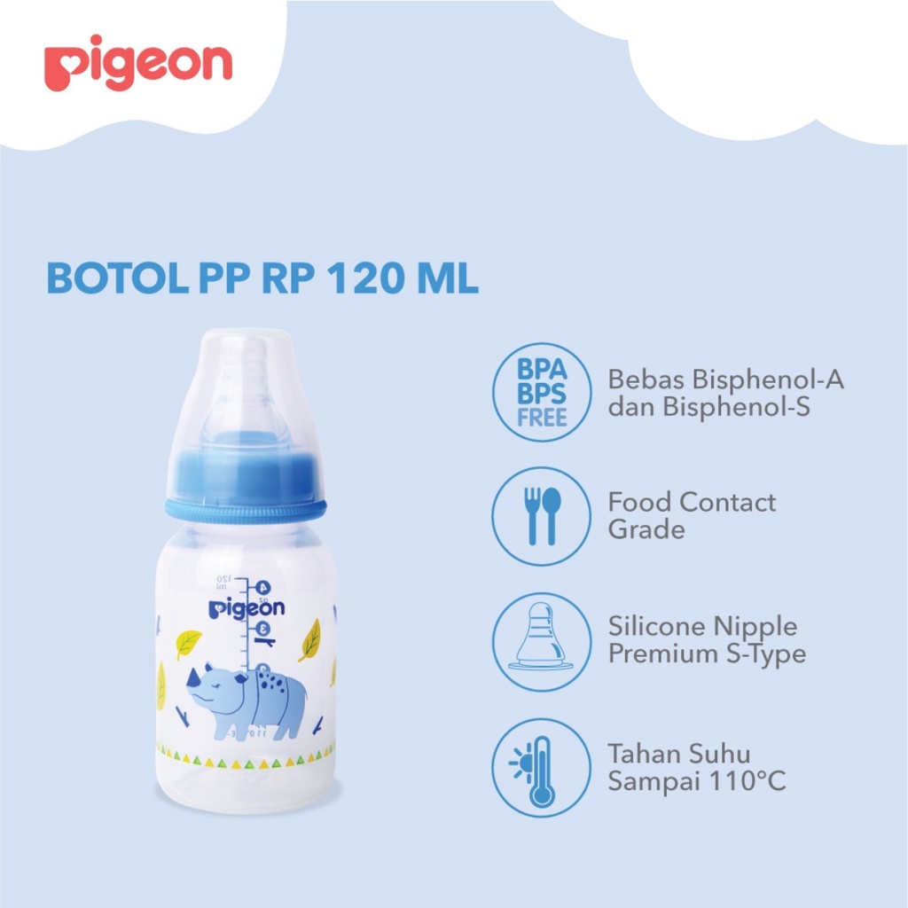 Pigeon Botol Susu Peristaltic Nipple Round Nursing Bottle PP RP Slim Neck New Rhino Badak 120ml